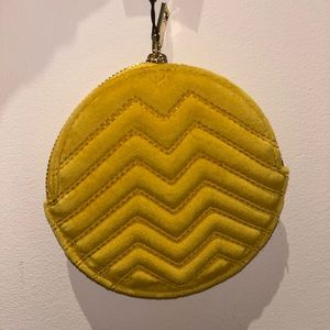 NWT Yellow Maje Round Quilted Velvet Coin Purse Solveig zig zag design